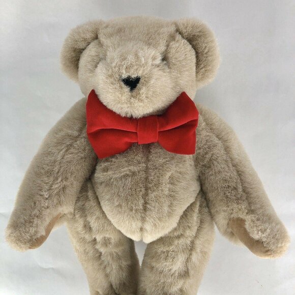 The Vermont Teddy Bear Company Plush Jointed Red Bow Tie Brown 16" Tan Stuffed - Picture 4 of 7